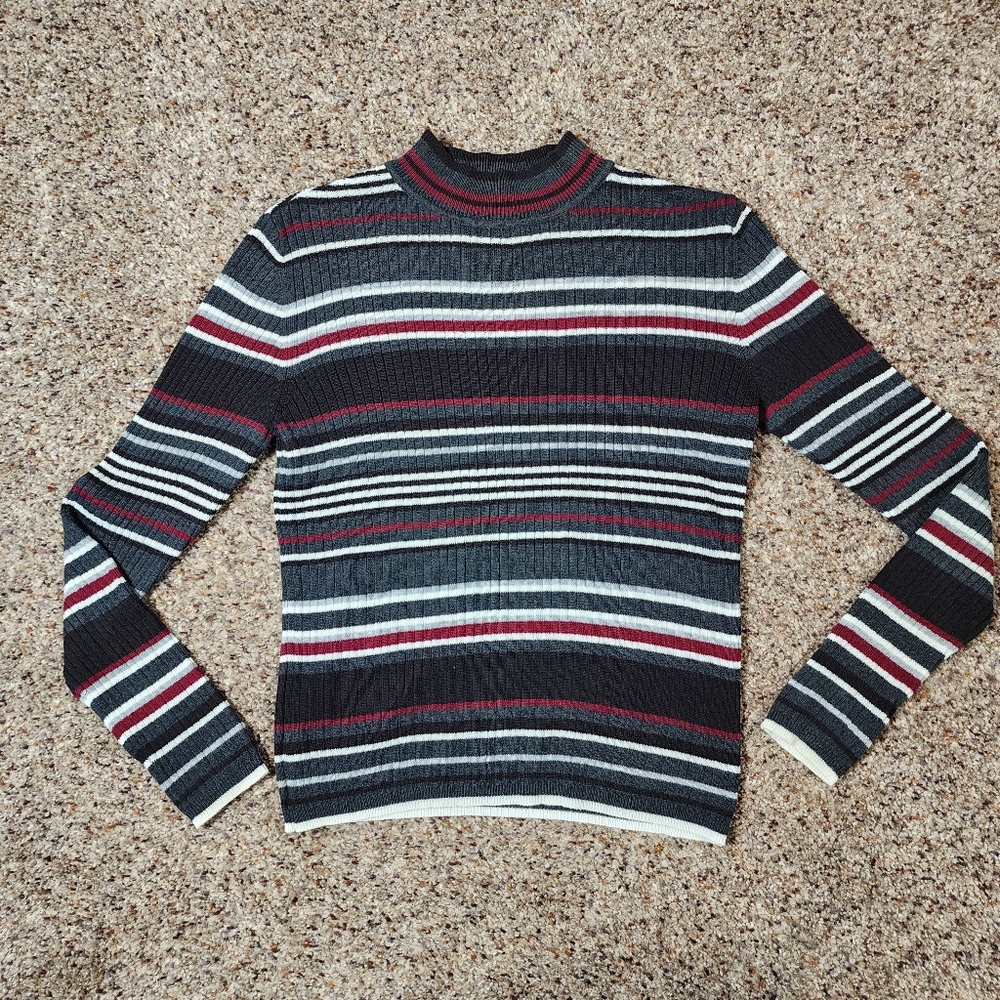 Laura Scott Women's Ribbed Striped Sweater - Black, Red, White Size Small